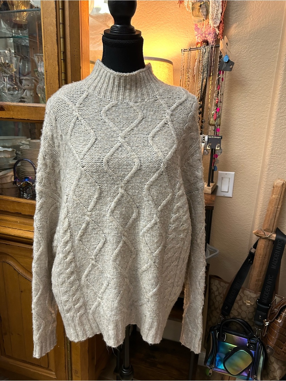 Forever 21 Cream Cable Knit Turtleneck Sweater